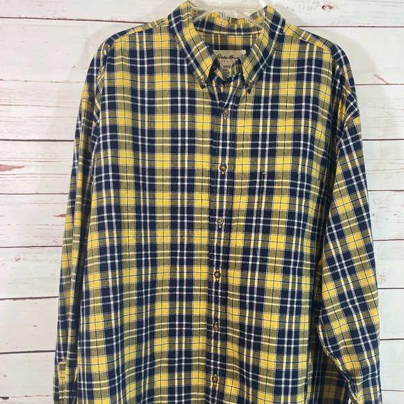 SOLD Eddie Bauer Black & Yellow Plaid Flannel Long Sleeve Shirt NWOT - Picture 13 of 14